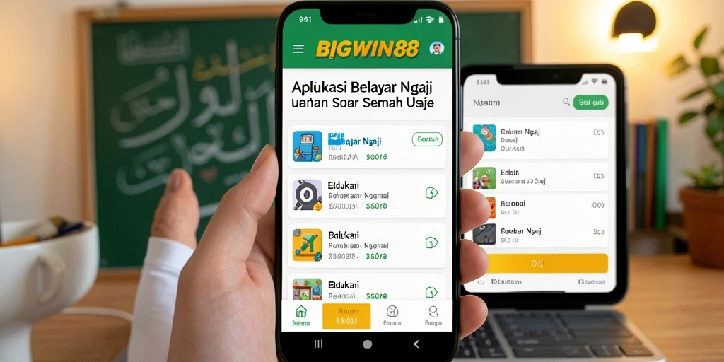 Antarmuka aplikasi BIGWIN88 untuk Belajar Ngaji yang interaktif.