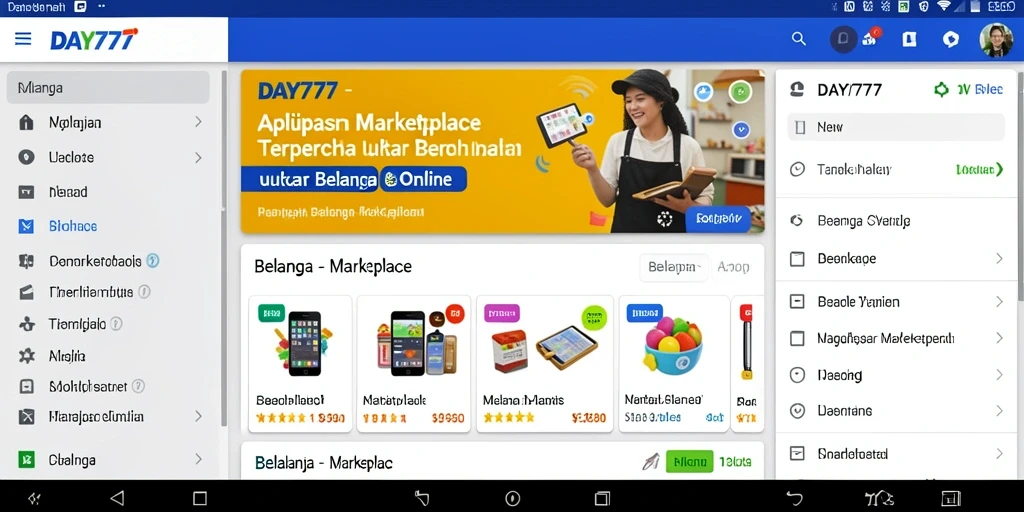 Antarmuka aplikasi DAY777 yang sederhana dan menarik untuk penggunaan Marketplace.