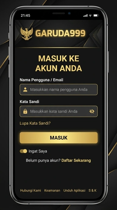 Tampilan halaman login garuda999